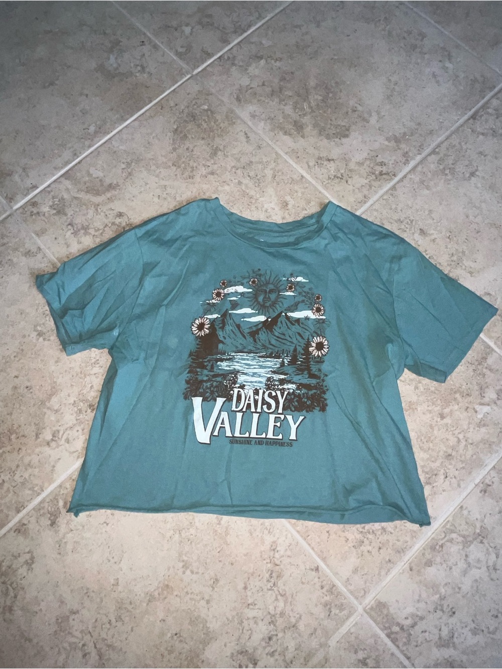 Daisy Valley Teal Graphic Crop Top